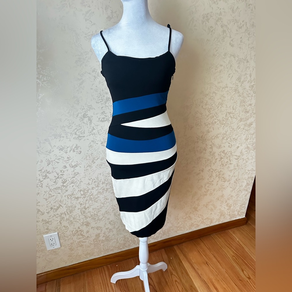 Metro Blue and White Cut Out Bodycon Midi Dress